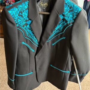 Scully Men’s Black Blazer with Turquoise Floral Embroidery